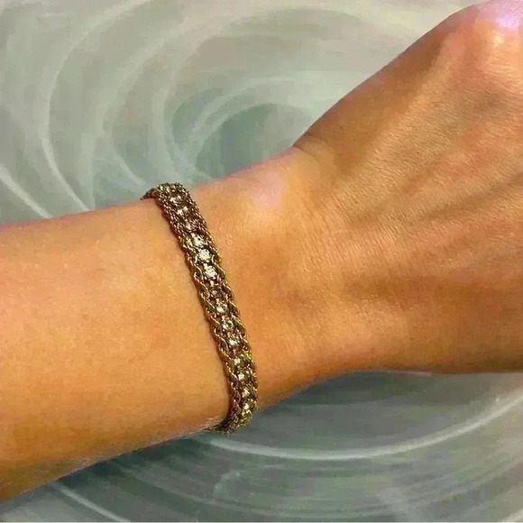 Clear Crystals in Gold Tone Chains Tennis Bracelet - Picture 1 of 4